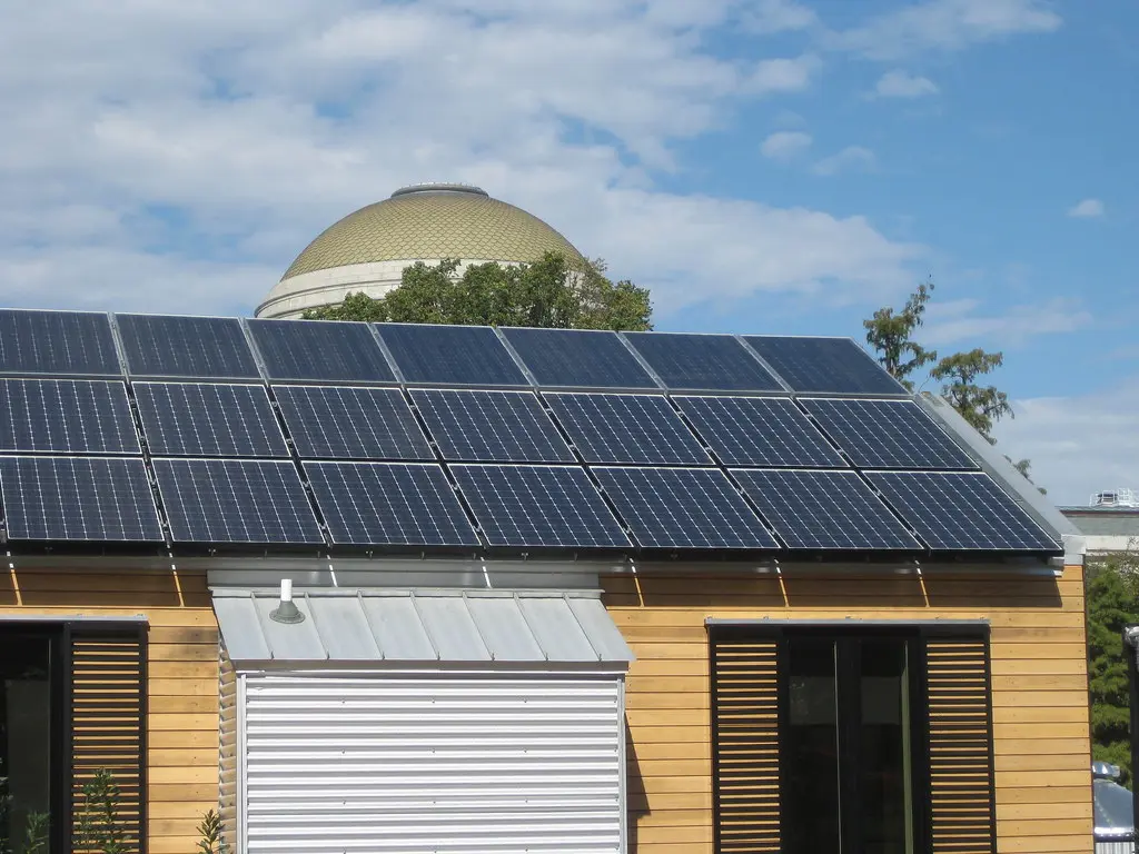 House with rooftop solar panels
